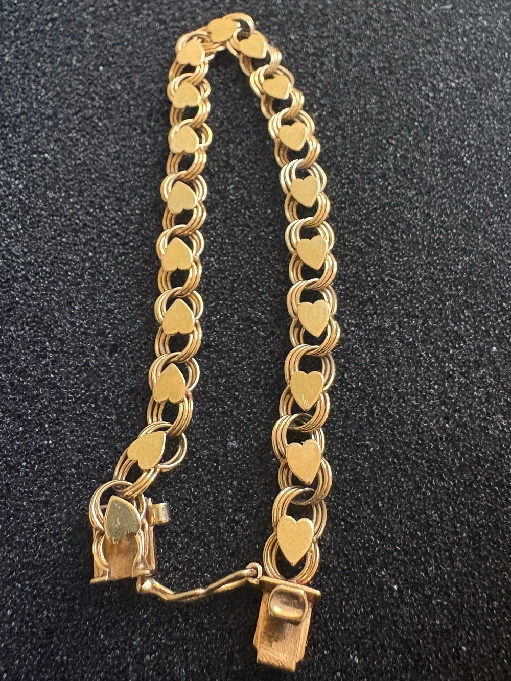 14k gold Double Link Bracelet w/ heart accents